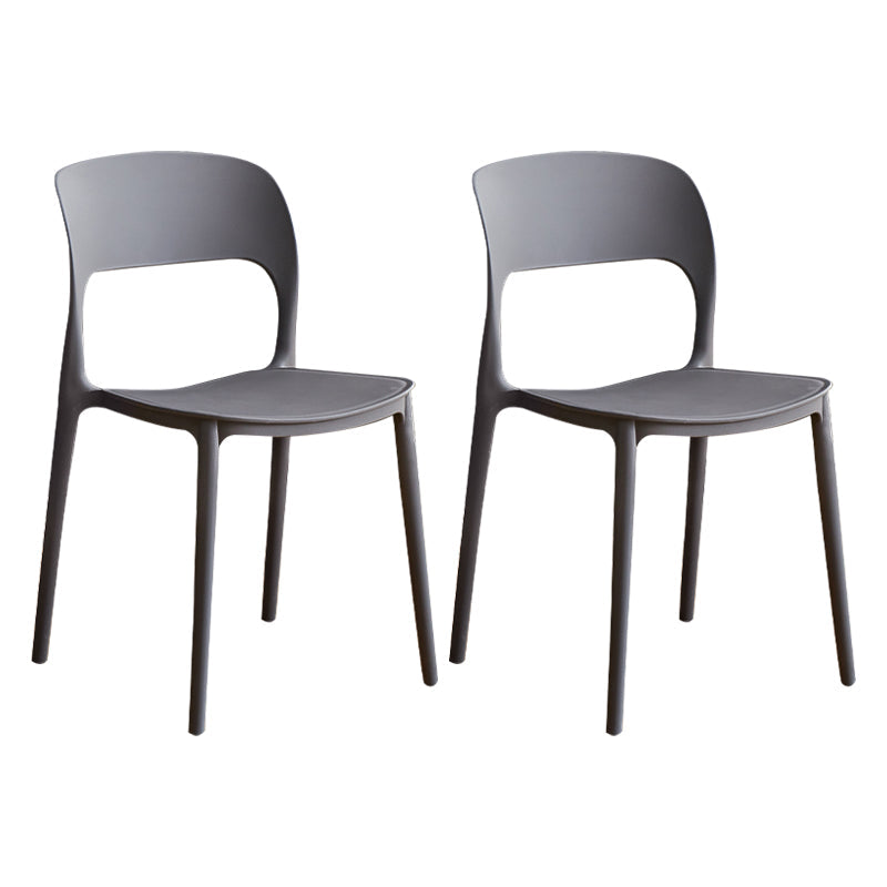 Contemporary Plastic Dining Room Chairs Armless Open Back Dining Side Chair for Room Use Dark Gray 2 Piece Set Clearhalo ' kitchen&dining_furn' 'Dining Chairs' 'Dining Tables & Seating' 'dining_chair' 'furn' 'furn_dining_chair' 'Furniture' 'furniture_dining_chair' 'Kitchen & Dining Furniture' 'kitchen' 3956910
