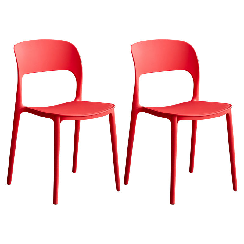 Contemporary Plastic Dining Room Chairs Armless Open Back Dining Side Chair for Room Use Red 2 Piece Set Clearhalo ' kitchen&dining_furn' 'Dining Chairs' 'Dining Tables & Seating' 'dining_chair' 'furn' 'furn_dining_chair' 'Furniture' 'furniture_dining_chair' 'Kitchen & Dining Furniture' 'kitchen' 3956922
