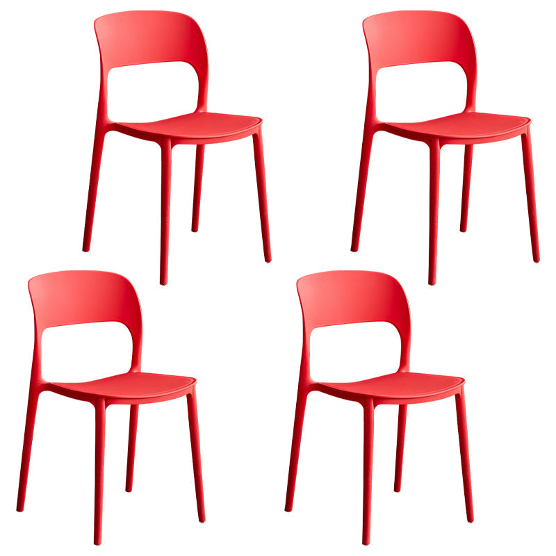 Contemporary Plastic Dining Room Chairs Armless Open Back Dining Side Chair for Room Use Red 4 Piece Set Clearhalo ' kitchen&dining_furn' 'Dining Chairs' 'Dining Tables & Seating' 'dining_chair' 'furn' 'furn_dining_chair' 'Furniture' 'furniture_dining_chair' 'Kitchen & Dining Furniture' 'kitchen' 3956924