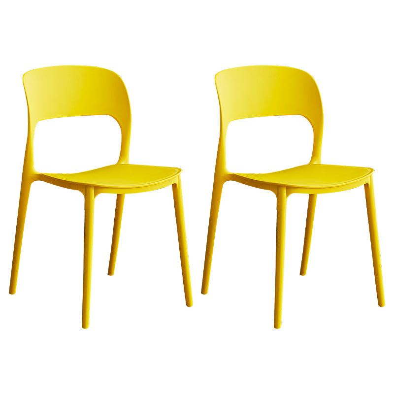 Contemporary Plastic Dining Room Chairs Armless Open Back Dining Side Chair for Room Use Yellow 2 Piece Set Clearhalo ' kitchen&dining_furn' 'Dining Chairs' 'Dining Tables & Seating' 'dining_chair' 'furn' 'furn_dining_chair' 'Furniture' 'furniture_dining_chair' 'Kitchen & Dining Furniture' 'kitchen' 3956926