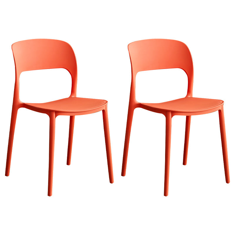 Contemporary Plastic Dining Room Chairs Armless Open Back Dining Side Chair for Room Use Orange 2 Piece Set Clearhalo ' kitchen&dining_furn' 'Dining Chairs' 'Dining Tables & Seating' 'dining_chair' 'furn' 'furn_dining_chair' 'Furniture' 'furniture_dining_chair' 'Kitchen & Dining Furniture' 'kitchen' 3956935