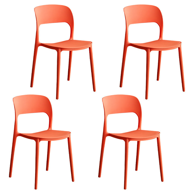 Contemporary Plastic Dining Room Chairs Armless Open Back Dining Side Chair for Room Use Orange 4 Piece Set Clearhalo ' kitchen&dining_furn' 'Dining Chairs' 'Dining Tables & Seating' 'dining_chair' 'furn' 'furn_dining_chair' 'Furniture' 'furniture_dining_chair' 'Kitchen & Dining Furniture' 'kitchen' 3956936
