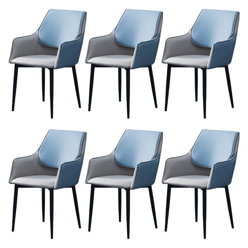 Indoor Contemporary Arm Chair Solid Back Metal Upholstered Dining Room Chair Grey 6 Piece Set Clearhalo ' kitchen&dining_furn' 'Dining Chairs' 'Dining Tables & Seating' 'dining_chair' 'furn' 'furn_dining_chair' 'Furniture' 'furniture_dining_chair' 'Kitchen & Dining Furniture' 'kitchen' 3956992