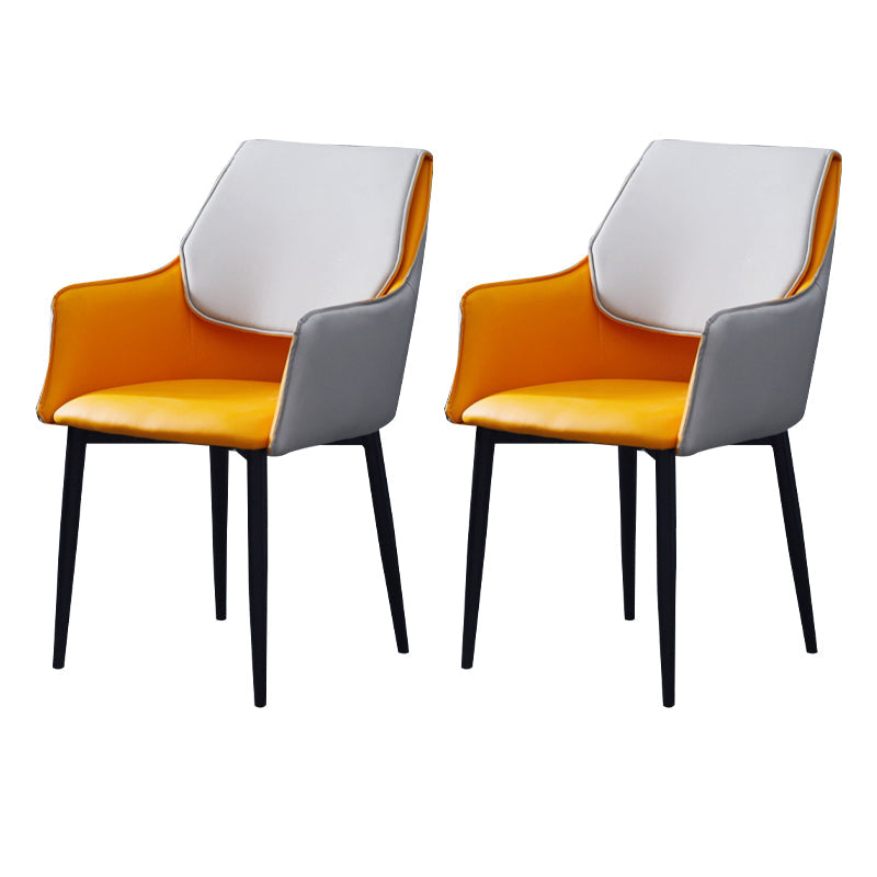 Indoor Contemporary Arm Chair Solid Back Metal Upholstered Dining Room Chair Orange 2 Piece Set Clearhalo ' kitchen&dining_furn' 'Dining Chairs' 'Dining Tables & Seating' 'dining_chair' 'furn' 'furn_dining_chair' 'Furniture' 'furniture_dining_chair' 'Kitchen & Dining Furniture' 'kitchen' 3956994
