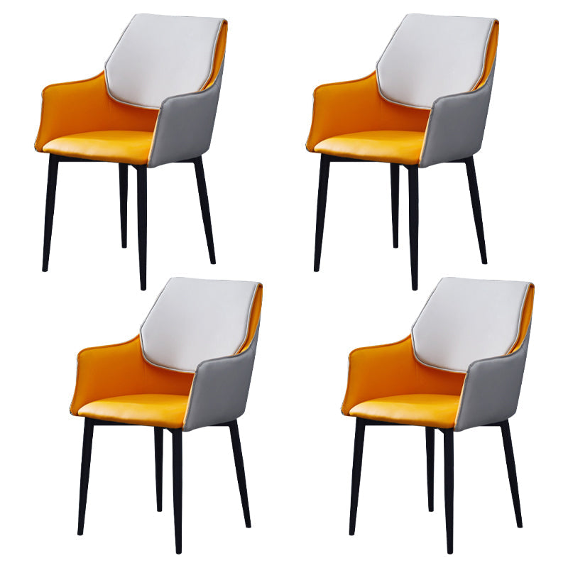 Indoor Contemporary Arm Chair Solid Back Metal Upholstered Dining Room Chair Orange 4 Piece Set Clearhalo ' kitchen&dining_furn' 'Dining Chairs' 'Dining Tables & Seating' 'dining_chair' 'furn' 'furn_dining_chair' 'Furniture' 'furniture_dining_chair' 'Kitchen & Dining Furniture' 'kitchen' 3956997