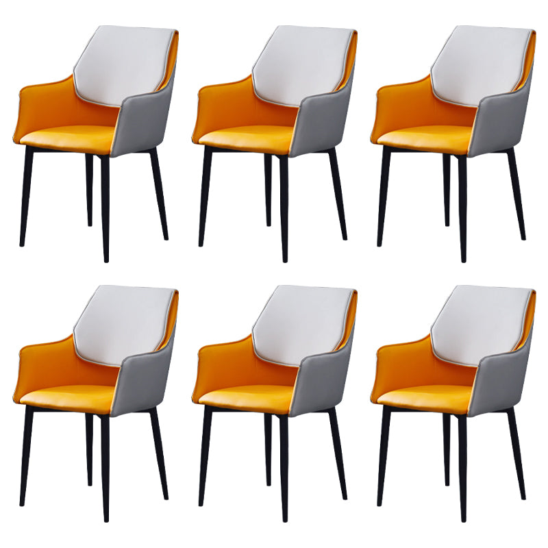 Indoor Contemporary Arm Chair Solid Back Metal Upholstered Dining Room Chair Orange 6 Piece Set Clearhalo ' kitchen&dining_furn' 'Dining Chairs' 'Dining Tables & Seating' 'dining_chair' 'furn' 'furn_dining_chair' 'Furniture' 'furniture_dining_chair' 'Kitchen & Dining Furniture' 'kitchen' 3956999