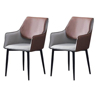 Indoor Contemporary Arm Chair Solid Back Metal Upholstered Dining Room Chair Brown 2 Piece Set Clearhalo ' kitchen&dining_furn' 'Dining Chairs' 'Dining Tables & Seating' 'dining_chair' 'furn' 'furn_dining_chair' 'Furniture' 'furniture_dining_chair' 'Kitchen & Dining Furniture' 'kitchen' 3957001