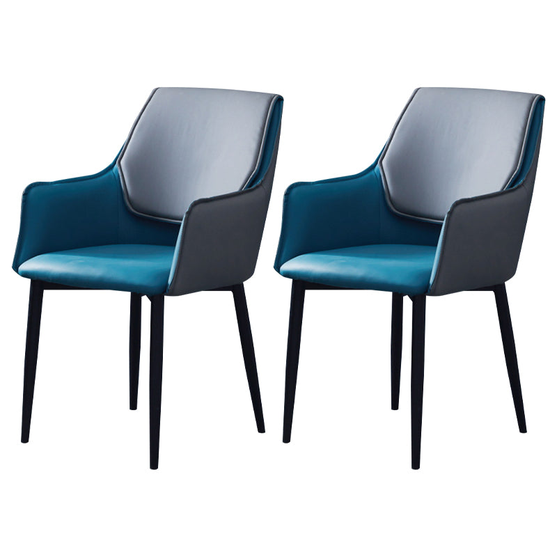Indoor Contemporary Arm Chair Solid Back Metal Upholstered Dining Room Chair Blue 2 Piece Set Clearhalo ' kitchen&dining_furn' 'Dining Chairs' 'Dining Tables & Seating' 'dining_chair' 'furn' 'furn_dining_chair' 'Furniture' 'furniture_dining_chair' 'Kitchen & Dining Furniture' 'kitchen' 3957006
