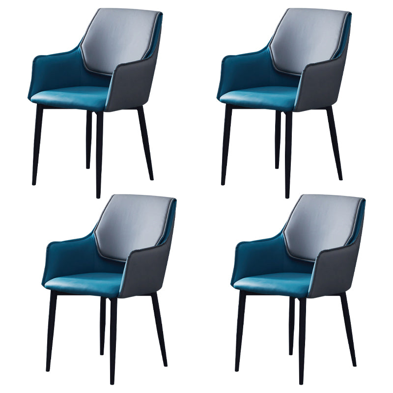 Indoor Contemporary Arm Chair Solid Back Metal Upholstered Dining Room Chair Blue 4 Piece Set Clearhalo ' kitchen&dining_furn' 'Dining Chairs' 'Dining Tables & Seating' 'dining_chair' 'furn' 'furn_dining_chair' 'Furniture' 'furniture_dining_chair' 'Kitchen & Dining Furniture' 'kitchen' 3957007