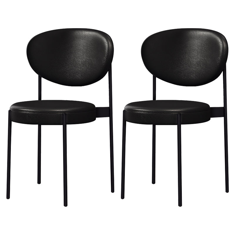 Modern Metal Dining Room Chairs Armless Open Back Dining Side Chair for Restaurant Black Faux Leather 2 Piece Set Clearhalo ' kitchen&dining_furn' 'Dining Chairs' 'Dining Tables & Seating' 'dining_chair' 'furn' 'furn_dining_chair' 'Furniture' 'furniture_dining_chair' 'Kitchen & Dining Furniture' 'kitchen' 3957036