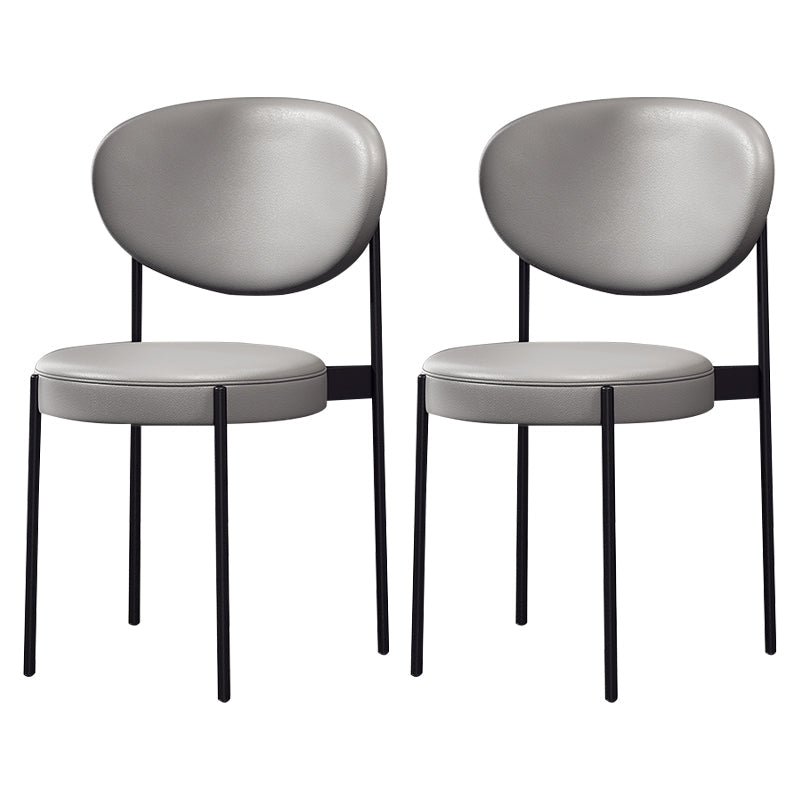 Modern Metal Dining Room Chairs Armless Open Back Dining Side Chair for Restaurant Grey Faux Leather 2 Piece Set Clearhalo ' kitchen&dining_furn' 'Dining Chairs' 'Dining Tables & Seating' 'dining_chair' 'furn' 'furn_dining_chair' 'Furniture' 'furniture_dining_chair' 'Kitchen & Dining Furniture' 'kitchen' 3957039