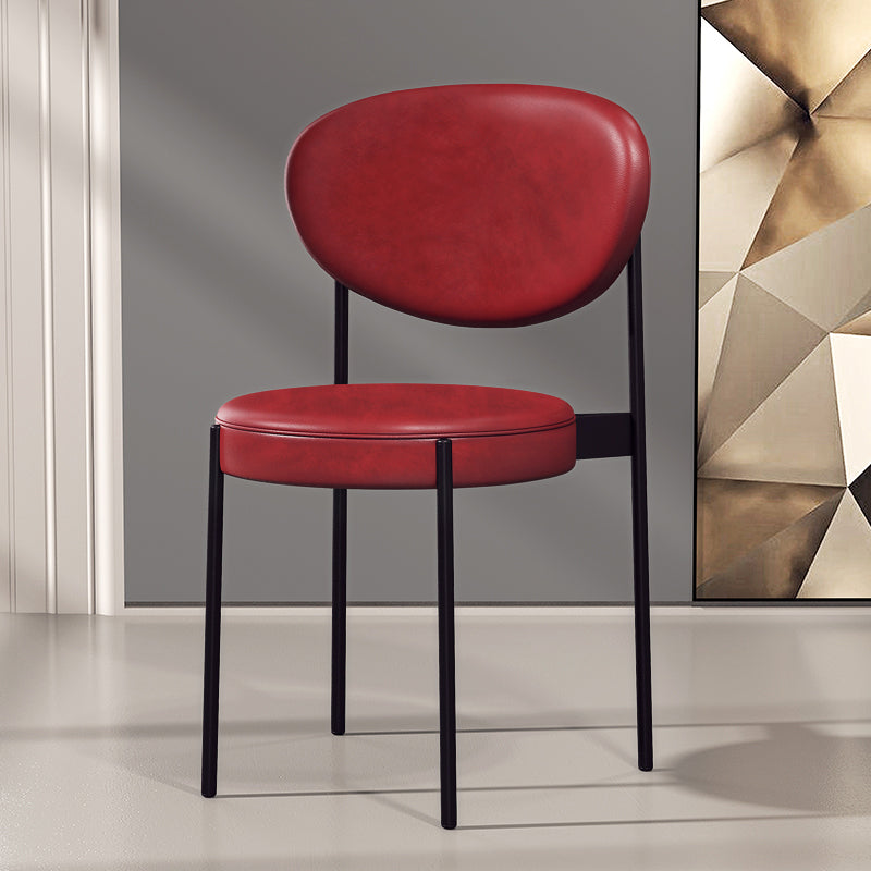 Modern Metal Dining Room Chairs Armless Open Back Dining Side Chair for Restaurant Red Faux Leather 1 Piece Clearhalo ' kitchen&dining_furn' 'Dining Chairs' 'Dining Tables & Seating' 'dining_chair' 'furn' 'furn_dining_chair' 'Furniture' 'furniture_dining_chair' 'Kitchen & Dining Furniture' 'kitchen' 3957041