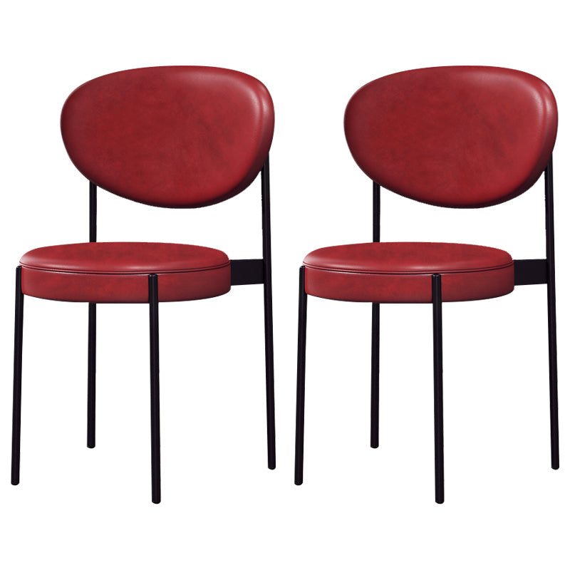 Modern Metal Dining Room Chairs Armless Open Back Dining Side Chair for Restaurant Red Faux Leather 2 Piece Set Clearhalo ' kitchen&dining_furn' 'Dining Chairs' 'Dining Tables & Seating' 'dining_chair' 'furn' 'furn_dining_chair' 'Furniture' 'furniture_dining_chair' 'Kitchen & Dining Furniture' 'kitchen' 3957042