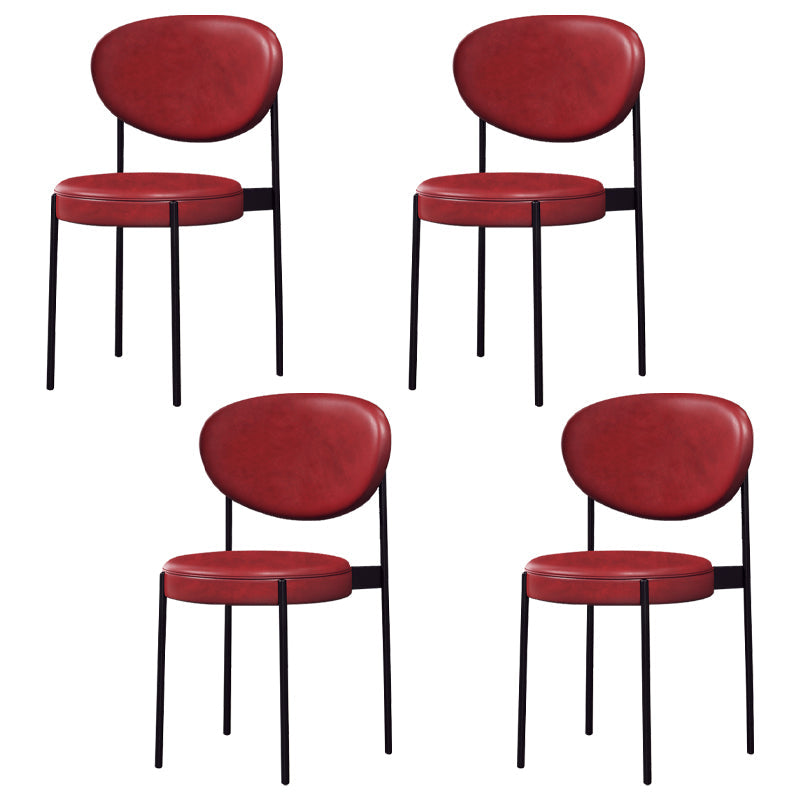 Modern Metal Dining Room Chairs Armless Open Back Dining Side Chair for Restaurant Red Faux Leather 4 Piece Set Clearhalo ' kitchen&dining_furn' 'Dining Chairs' 'Dining Tables & Seating' 'dining_chair' 'furn' 'furn_dining_chair' 'Furniture' 'furniture_dining_chair' 'Kitchen & Dining Furniture' 'kitchen' 3957043