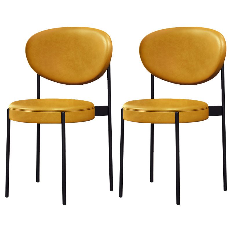 Modern Metal Dining Room Chairs Armless Open Back Dining Side Chair for Restaurant Yellow Faux Leather 2 Piece Set Clearhalo ' kitchen&dining_furn' 'Dining Chairs' 'Dining Tables & Seating' 'dining_chair' 'furn' 'furn_dining_chair' 'Furniture' 'furniture_dining_chair' 'Kitchen & Dining Furniture' 'kitchen' 3957045