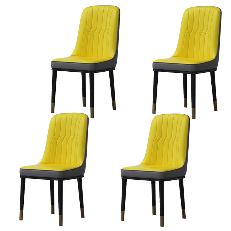 Home Scandinavian Side Chair Metal Solid Back Upholstered Dining Room Chair Yellow-Gray 4 Piece Set Brass Gold Clearhalo ' kitchen&dining_furn' 'Dining Chairs' 'Dining Tables & Seating' 'dining_chair' 'furn' 'furn_dining_chair' 'Furniture' 'furniture_dining_chair' 'Kitchen & Dining Furniture' 'kitchen' 3957197