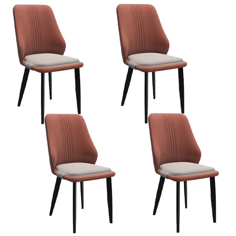Modern Style Leather Dining Chairs Solid Back Armless Dining Side Chairs Orange Red 4 Piece Set Clearhalo ' kitchen&dining_furn' 'Dining Chairs' 'Dining Tables & Seating' 'dining_chair' 'furn' 'furn_dining_chair' 'Furniture' 'furniture_dining_chair' 'Kitchen & Dining Furniture' 'kitchen' 3957470