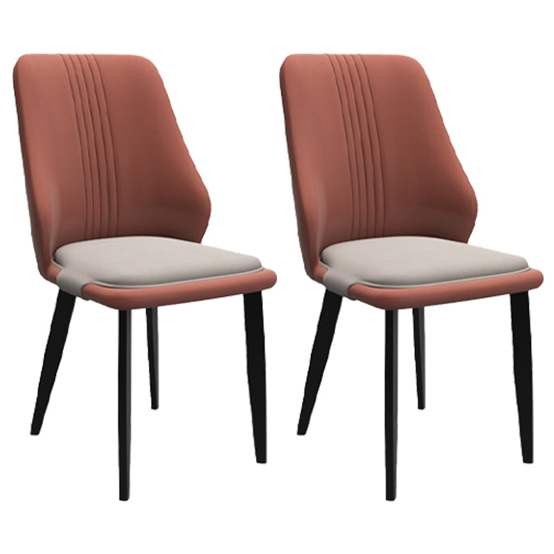 Modern Style Leather Dining Chairs Solid Back Armless Dining Side Chairs Orange Red 2 Piece Set Clearhalo ' kitchen&dining_furn' 'Dining Chairs' 'Dining Tables & Seating' 'dining_chair' 'furn' 'furn_dining_chair' 'Furniture' 'furniture_dining_chair' 'Kitchen & Dining Furniture' 'kitchen' 3957474
