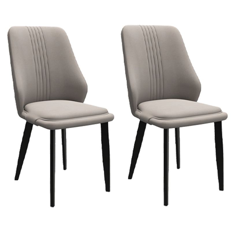 Modern Style Leather Dining Chairs Solid Back Armless Dining Side Chairs Light Gray 2 Piece Set Clearhalo ' kitchen&dining_furn' 'Dining Chairs' 'Dining Tables & Seating' 'dining_chair' 'furn' 'furn_dining_chair' 'Furniture' 'furniture_dining_chair' 'Kitchen & Dining Furniture' 'kitchen' 3957481