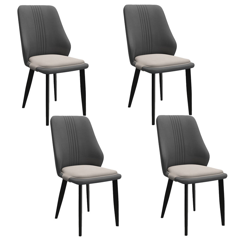 Modern Style Leather Dining Chairs Solid Back Armless Dining Side Chairs Dark Gray 4 Piece Set Clearhalo ' kitchen&dining_furn' 'Dining Chairs' 'Dining Tables & Seating' 'dining_chair' 'furn' 'furn_dining_chair' 'Furniture' 'furniture_dining_chair' 'Kitchen & Dining Furniture' 'kitchen' 3957482