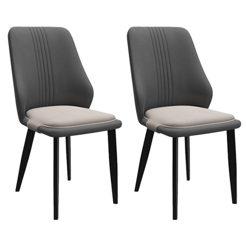 Modern Style Leather Dining Chairs Solid Back Armless Dining Side Chairs Dark Gray 2 Piece Set Clearhalo ' kitchen&dining_furn' 'Dining Chairs' 'Dining Tables & Seating' 'dining_chair' 'furn' 'furn_dining_chair' 'Furniture' 'furniture_dining_chair' 'Kitchen & Dining Furniture' 'kitchen' 3957484