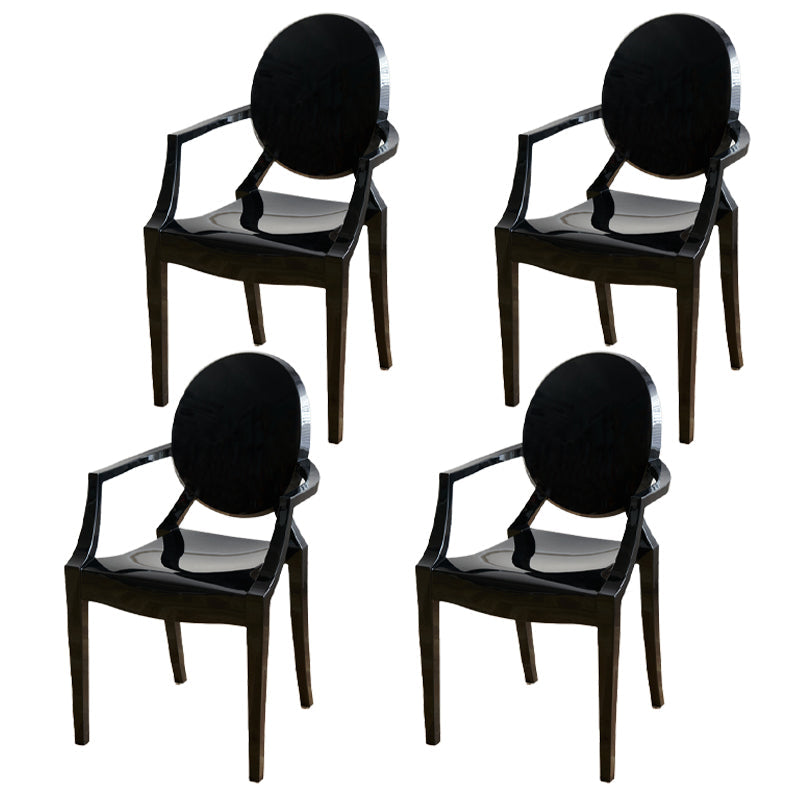 Contemporary Style Plastic Arm Dining Chairs Open Back Stackable Side Chairs Black 4 Piece Set Clearhalo ' kitchen&dining_furn' 'Dining Chairs' 'Dining Tables & Seating' 'dining_chair' 'furn' 'furn_dining_chair' 'Furniture' 'furniture_dining_chair' 'Kitchen & Dining Furniture' 'kitchen' 3957487
