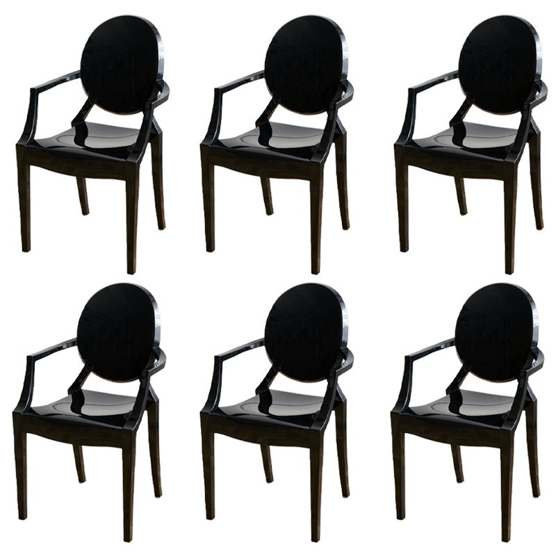 Contemporary Style Plastic Arm Dining Chairs Open Back Stackable Side Chairs Black 6 Piece Set Clearhalo ' kitchen&dining_furn' 'Dining Chairs' 'Dining Tables & Seating' 'dining_chair' 'furn' 'furn_dining_chair' 'Furniture' 'furniture_dining_chair' 'Kitchen & Dining Furniture' 'kitchen' 3957489