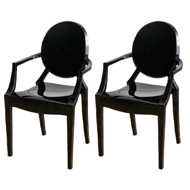 Contemporary Style Plastic Arm Dining Chairs Open Back Stackable Side Chairs Black 2 Piece Set Clearhalo ' kitchen&dining_furn' 'Dining Chairs' 'Dining Tables & Seating' 'dining_chair' 'furn' 'furn_dining_chair' 'Furniture' 'furniture_dining_chair' 'Kitchen & Dining Furniture' 'kitchen' 3957491