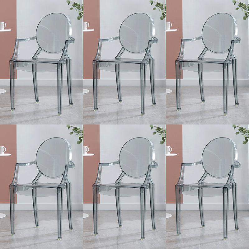 Contemporary Style Plastic Arm Dining Chairs Open Back Stackable Side Chairs Smoke Gray 6 Piece Set Clearhalo ' kitchen&dining_furn' 'Dining Chairs' 'Dining Tables & Seating' 'dining_chair' 'furn' 'furn_dining_chair' 'Furniture' 'furniture_dining_chair' 'Kitchen & Dining Furniture' 'kitchen' 3957494