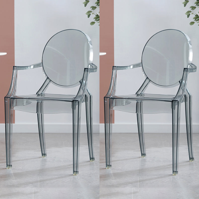 Contemporary Style Plastic Arm Dining Chairs Open Back Stackable Side Chairs Smoke Gray 2 Piece Set Clearhalo ' kitchen&dining_furn' 'Dining Chairs' 'Dining Tables & Seating' 'dining_chair' 'furn' 'furn_dining_chair' 'Furniture' 'furniture_dining_chair' 'Kitchen & Dining Furniture' 'kitchen' 3957496