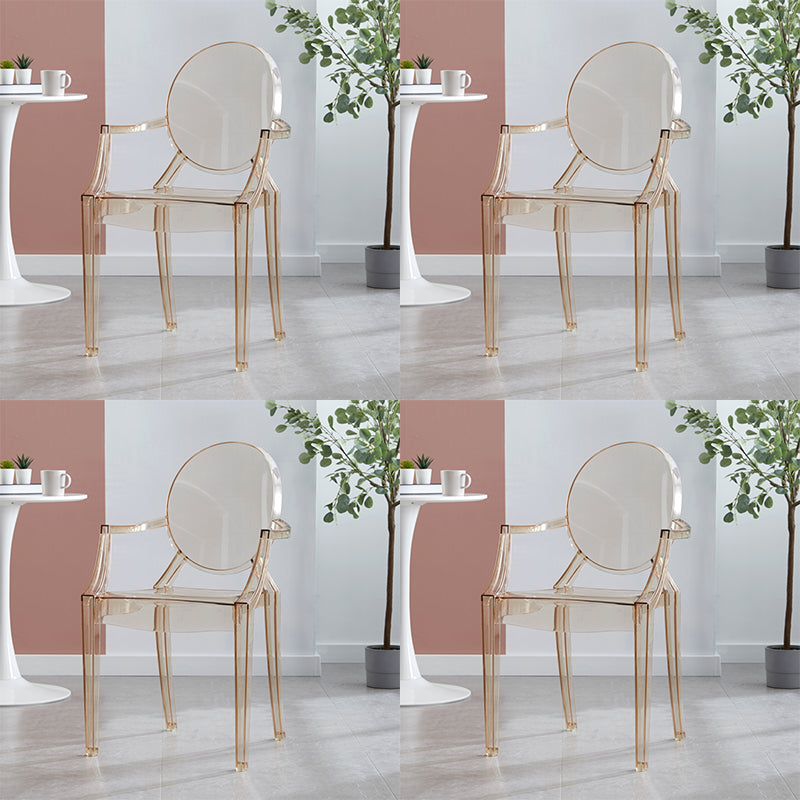 Contemporary Style Plastic Arm Dining Chairs Open Back Stackable Side Chairs Amber 4 Piece Set Clearhalo ' kitchen&dining_furn' 'Dining Chairs' 'Dining Tables & Seating' 'dining_chair' 'furn' 'furn_dining_chair' 'Furniture' 'furniture_dining_chair' 'Kitchen & Dining Furniture' 'kitchen' 3957498