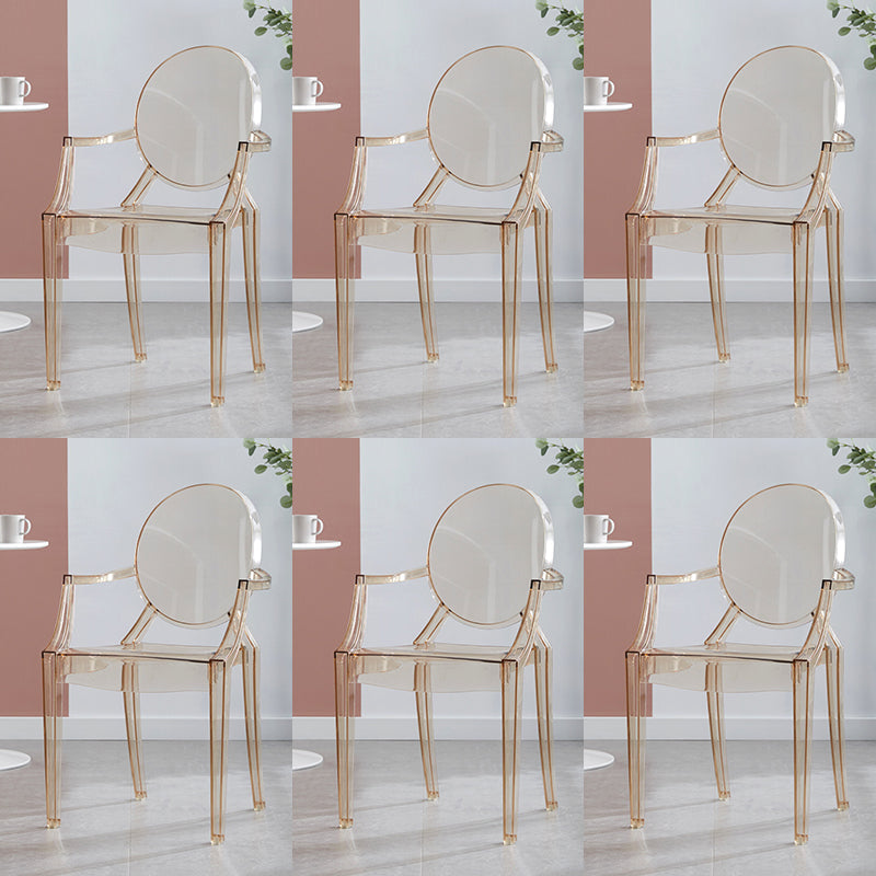 Contemporary Style Plastic Arm Dining Chairs Open Back Stackable Side Chairs Amber 6 Piece Set Clearhalo ' kitchen&dining_furn' 'Dining Chairs' 'Dining Tables & Seating' 'dining_chair' 'furn' 'furn_dining_chair' 'Furniture' 'furniture_dining_chair' 'Kitchen & Dining Furniture' 'kitchen' 3957500