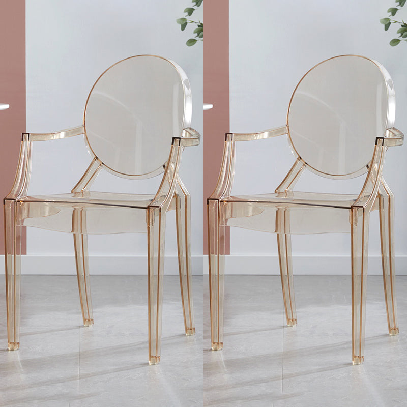 Contemporary Style Plastic Arm Dining Chairs Open Back Stackable Side Chairs Amber 2 Piece Set Clearhalo ' kitchen&dining_furn' 'Dining Chairs' 'Dining Tables & Seating' 'dining_chair' 'furn' 'furn_dining_chair' 'Furniture' 'furniture_dining_chair' 'Kitchen & Dining Furniture' 'kitchen' 3957502