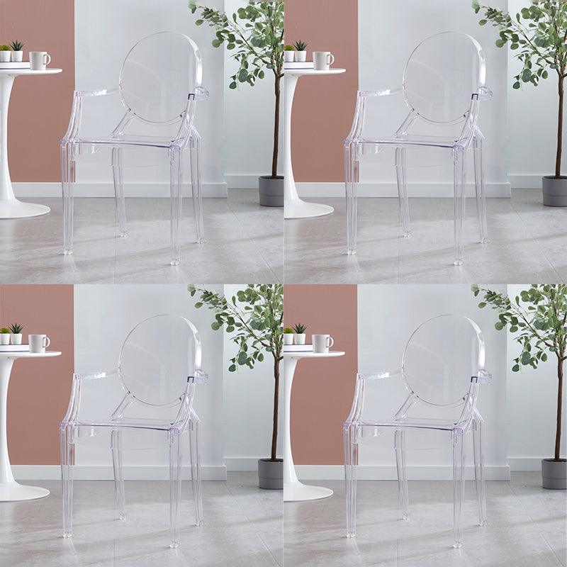 Contemporary Style Plastic Arm Dining Chairs Open Back Stackable Side Chairs Clear 4 Piece Set Clearhalo ' kitchen&dining_furn' 'Dining Chairs' 'Dining Tables & Seating' 'dining_chair' 'furn' 'furn_dining_chair' 'Furniture' 'furniture_dining_chair' 'Kitchen & Dining Furniture' 'kitchen' 3957504