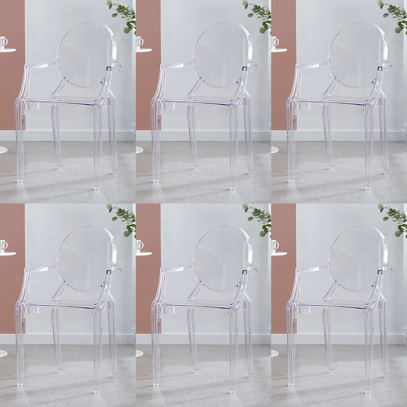 Contemporary Style Plastic Arm Dining Chairs Open Back Stackable Side Chairs Clear 6 Piece Set Clearhalo ' kitchen&dining_furn' 'Dining Chairs' 'Dining Tables & Seating' 'dining_chair' 'furn' 'furn_dining_chair' 'Furniture' 'furniture_dining_chair' 'Kitchen & Dining Furniture' 'kitchen' 3957505