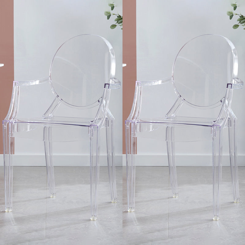 Contemporary Style Plastic Arm Dining Chairs Open Back Stackable Side Chairs Clear 2 Piece Set Clearhalo ' kitchen&dining_furn' 'Dining Chairs' 'Dining Tables & Seating' 'dining_chair' 'furn' 'furn_dining_chair' 'Furniture' 'furniture_dining_chair' 'Kitchen & Dining Furniture' 'kitchen' 3957506