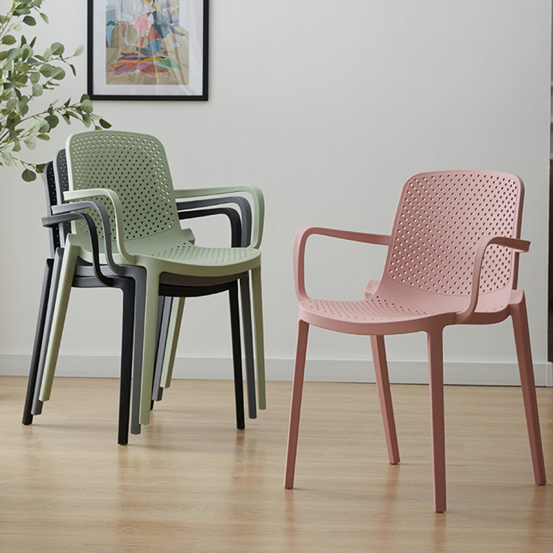 Contemporary Style Plastic Dining Arm Chairs Solid Back Stackable Chairs Clearhalo ' kitchen&dining_furn' 'Dining Chairs' 'Dining Tables & Seating' 'dining_chair' 'furn' 'furn_dining_chair' 'Furniture' 'furniture_dining_chair' 'Kitchen & Dining Furniture' 'kitchen' 3957682