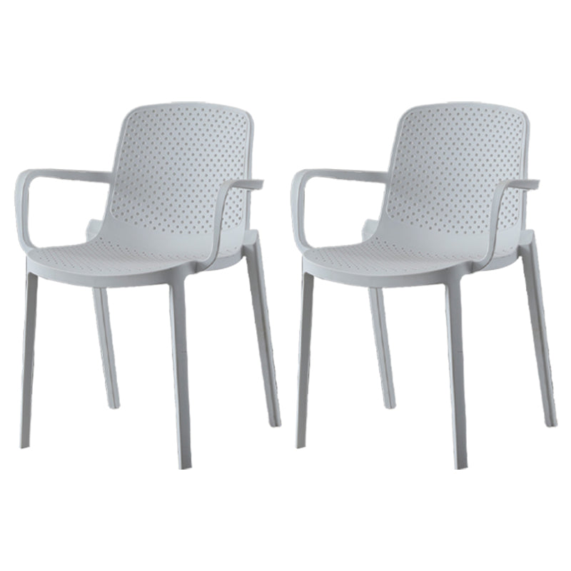 Contemporary Style Plastic Dining Arm Chairs Solid Back Stackable Chairs White 2 Piece Set Clearhalo ' kitchen&dining_furn' 'Dining Chairs' 'Dining Tables & Seating' 'dining_chair' 'furn' 'furn_dining_chair' 'Furniture' 'furniture_dining_chair' 'Kitchen & Dining Furniture' 'kitchen' 3957686