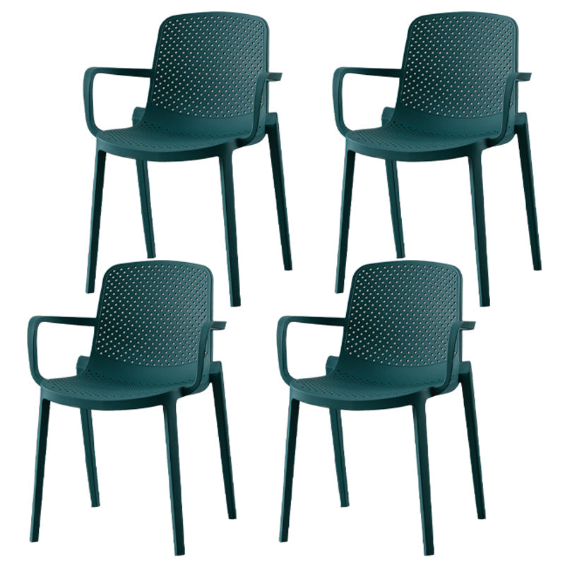 Contemporary Style Plastic Dining Arm Chairs Solid Back Stackable Chairs Peacock Blue 4 Piece Set Clearhalo ' kitchen&dining_furn' 'Dining Chairs' 'Dining Tables & Seating' 'dining_chair' 'furn' 'furn_dining_chair' 'Furniture' 'furniture_dining_chair' 'Kitchen & Dining Furniture' 'kitchen' 3957689