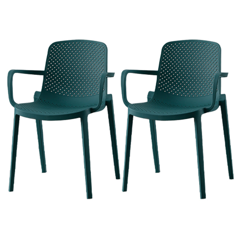 Contemporary Style Plastic Dining Arm Chairs Solid Back Stackable Chairs Peacock Blue 2 Piece Set Clearhalo ' kitchen&dining_furn' 'Dining Chairs' 'Dining Tables & Seating' 'dining_chair' 'furn' 'furn_dining_chair' 'Furniture' 'furniture_dining_chair' 'Kitchen & Dining Furniture' 'kitchen' 3957692