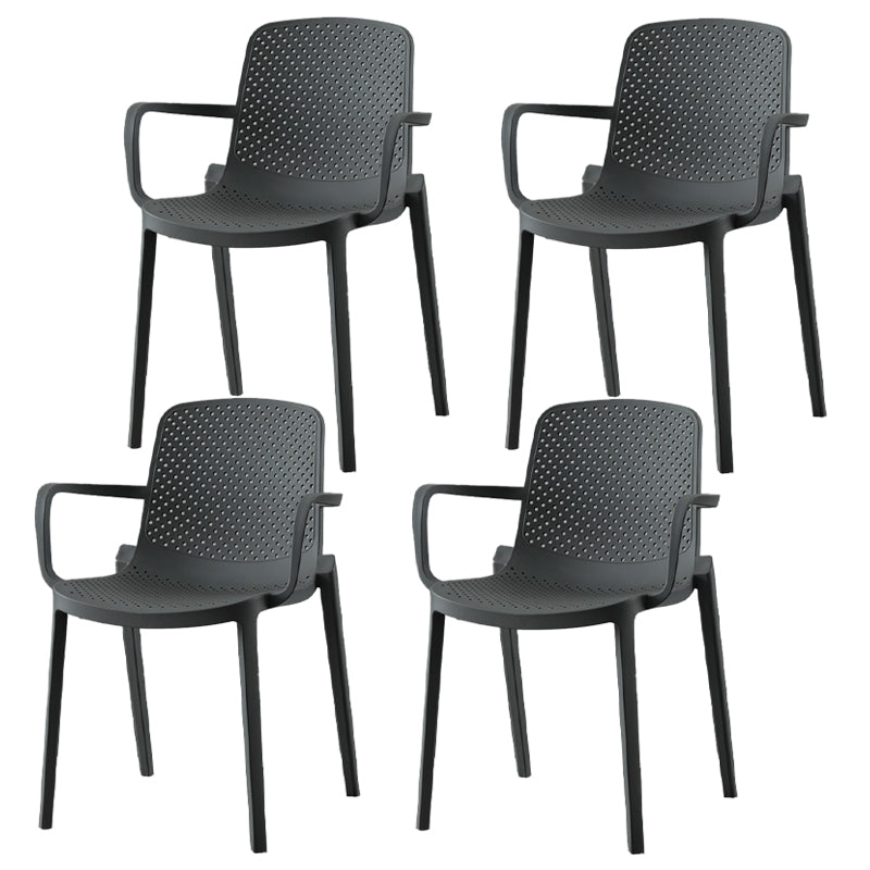 Contemporary Style Plastic Dining Arm Chairs Solid Back Stackable Chairs Grey 4 Piece Set Clearhalo ' kitchen&dining_furn' 'Dining Chairs' 'Dining Tables & Seating' 'dining_chair' 'furn' 'furn_dining_chair' 'Furniture' 'furniture_dining_chair' 'Kitchen & Dining Furniture' 'kitchen' 3957694