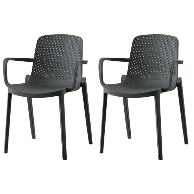 Contemporary Style Plastic Dining Arm Chairs Solid Back Stackable Chairs Grey 2 Piece Set Clearhalo ' kitchen&dining_furn' 'Dining Chairs' 'Dining Tables & Seating' 'dining_chair' 'furn' 'furn_dining_chair' 'Furniture' 'furniture_dining_chair' 'Kitchen & Dining Furniture' 'kitchen' 3957698