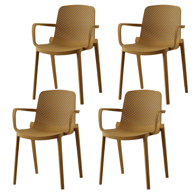 Contemporary Style Plastic Dining Arm Chairs Solid Back Stackable Chairs Ginger 4 Piece Set Clearhalo ' kitchen&dining_furn' 'Dining Chairs' 'Dining Tables & Seating' 'dining_chair' 'furn' 'furn_dining_chair' 'Furniture' 'furniture_dining_chair' 'Kitchen & Dining Furniture' 'kitchen' 3957700