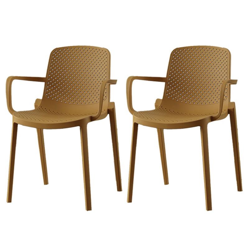 Contemporary Style Plastic Dining Arm Chairs Solid Back Stackable Chairs Ginger 2 Piece Set Clearhalo ' kitchen&dining_furn' 'Dining Chairs' 'Dining Tables & Seating' 'dining_chair' 'furn' 'furn_dining_chair' 'Furniture' 'furniture_dining_chair' 'Kitchen & Dining Furniture' 'kitchen' 3957705