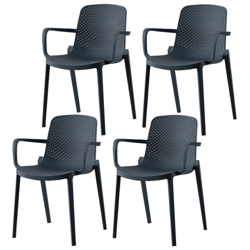 Contemporary Style Plastic Dining Arm Chairs Solid Back Stackable Chairs Gray-Blue 4 Piece Set Clearhalo ' kitchen&dining_furn' 'Dining Chairs' 'Dining Tables & Seating' 'dining_chair' 'furn' 'furn_dining_chair' 'Furniture' 'furniture_dining_chair' 'Kitchen & Dining Furniture' 'kitchen' 3957706