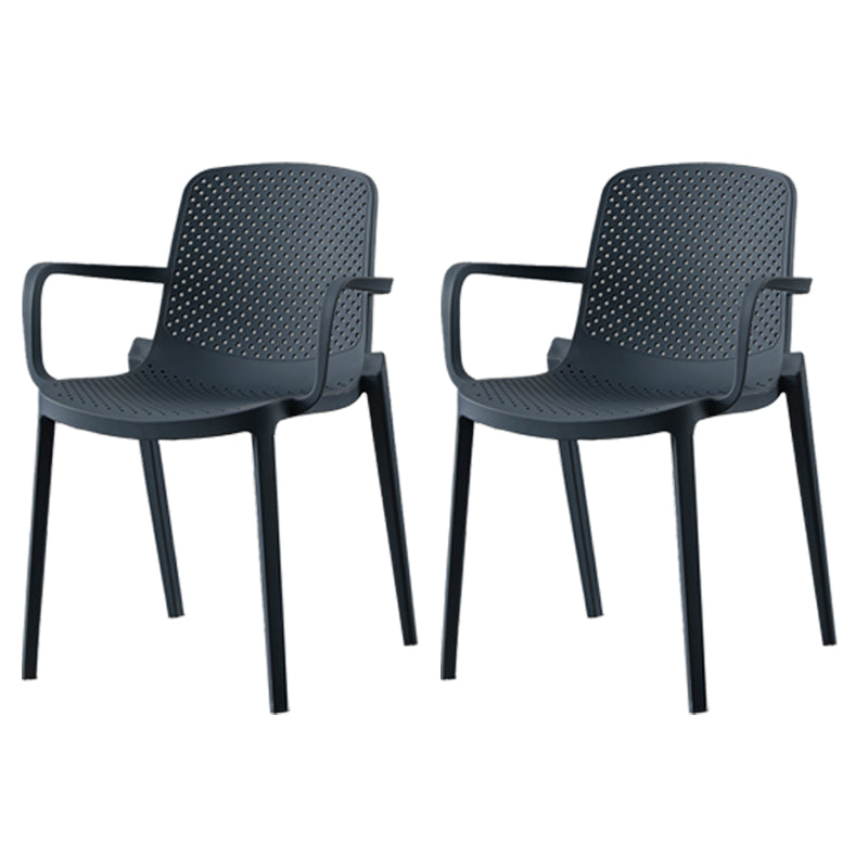 Contemporary Style Plastic Dining Arm Chairs Solid Back Stackable Chairs Gray-Blue 2 Piece Set Clearhalo ' kitchen&dining_furn' 'Dining Chairs' 'Dining Tables & Seating' 'dining_chair' 'furn' 'furn_dining_chair' 'Furniture' 'furniture_dining_chair' 'Kitchen & Dining Furniture' 'kitchen' 3957708