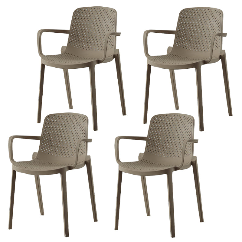 Contemporary Style Plastic Dining Arm Chairs Solid Back Stackable Chairs Camel 4 Piece Set Clearhalo ' kitchen&dining_furn' 'Dining Chairs' 'Dining Tables & Seating' 'dining_chair' 'furn' 'furn_dining_chair' 'Furniture' 'furniture_dining_chair' 'Kitchen & Dining Furniture' 'kitchen' 3957709