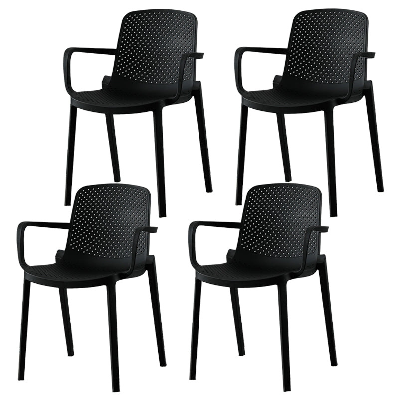 Contemporary Style Plastic Dining Arm Chairs Solid Back Stackable Chairs Black 4 Piece Set Clearhalo ' kitchen&dining_furn' 'Dining Chairs' 'Dining Tables & Seating' 'dining_chair' 'furn' 'furn_dining_chair' 'Furniture' 'furniture_dining_chair' 'Kitchen & Dining Furniture' 'kitchen' 3957712