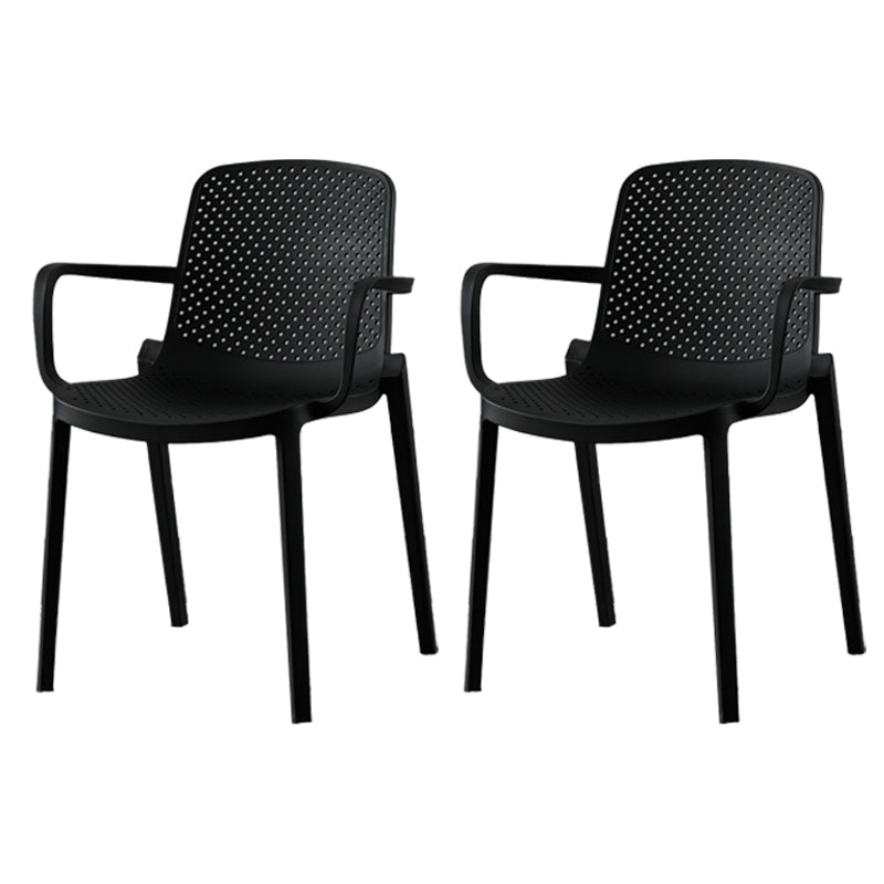 Contemporary Style Plastic Dining Arm Chairs Solid Back Stackable Chairs Black 2 Piece Set Clearhalo ' kitchen&dining_furn' 'Dining Chairs' 'Dining Tables & Seating' 'dining_chair' 'furn' 'furn_dining_chair' 'Furniture' 'furniture_dining_chair' 'Kitchen & Dining Furniture' 'kitchen' 3957714