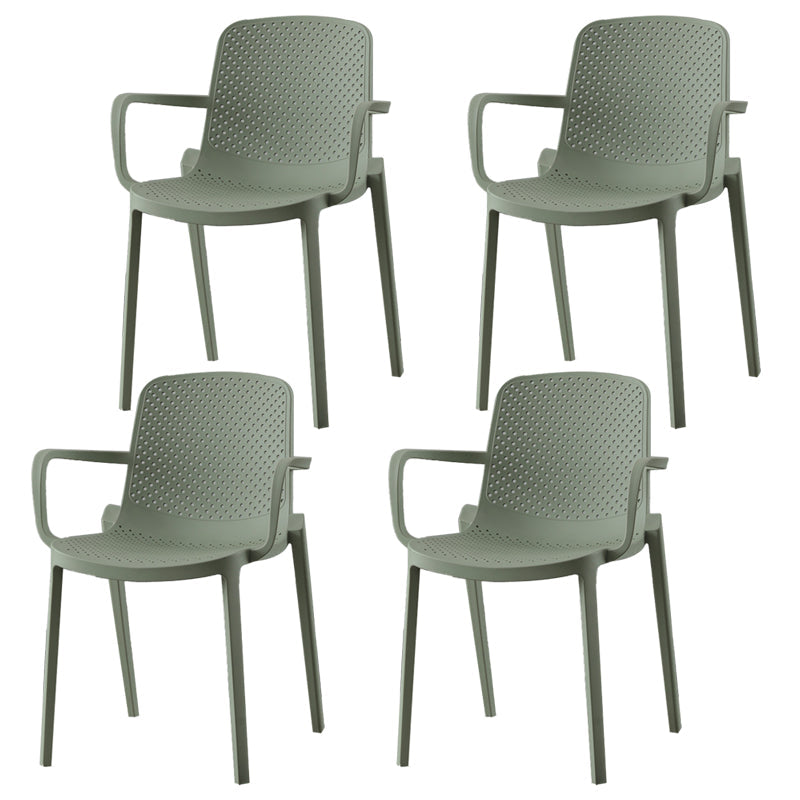 Contemporary Style Plastic Dining Arm Chairs Solid Back Stackable Chairs Green 4 Piece Set Clearhalo ' kitchen&dining_furn' 'Dining Chairs' 'Dining Tables & Seating' 'dining_chair' 'furn' 'furn_dining_chair' 'Furniture' 'furniture_dining_chair' 'Kitchen & Dining Furniture' 'kitchen' 3957718